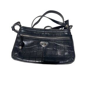 Brighton‎ Black Leather Crossbody Bag With Zippered Pockets & Adjustable Strap
